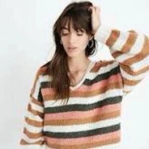 Madewell Balloon Sleeve Sweater in Stripe‎ Mix Women’s Size S Wool/Alpaca
